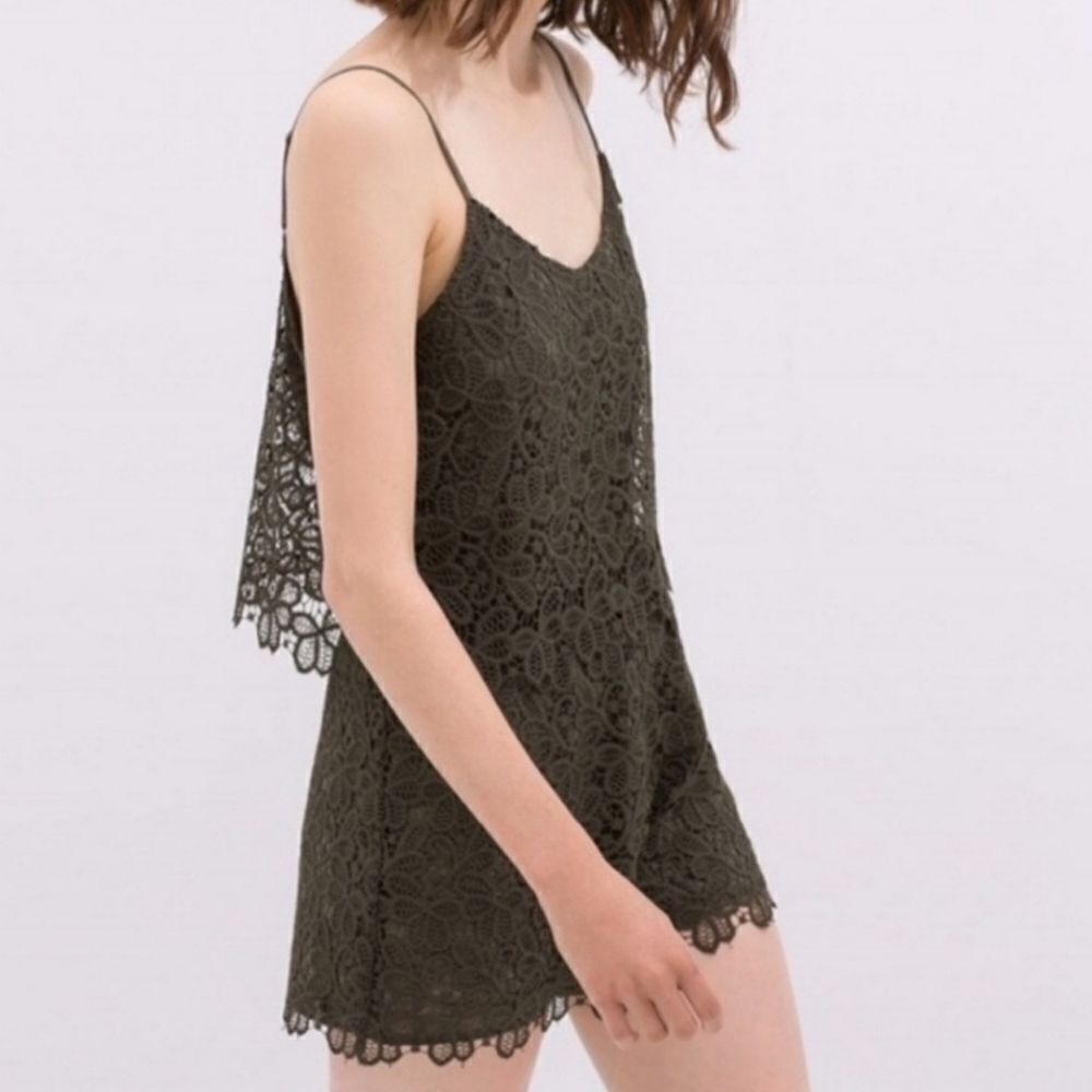 Zara Basic‎ Olive Green Floral Lace Romper XS
